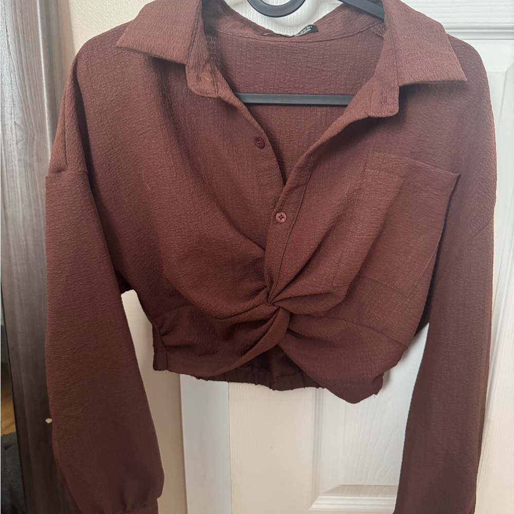 Women's Brown Twist Front Top